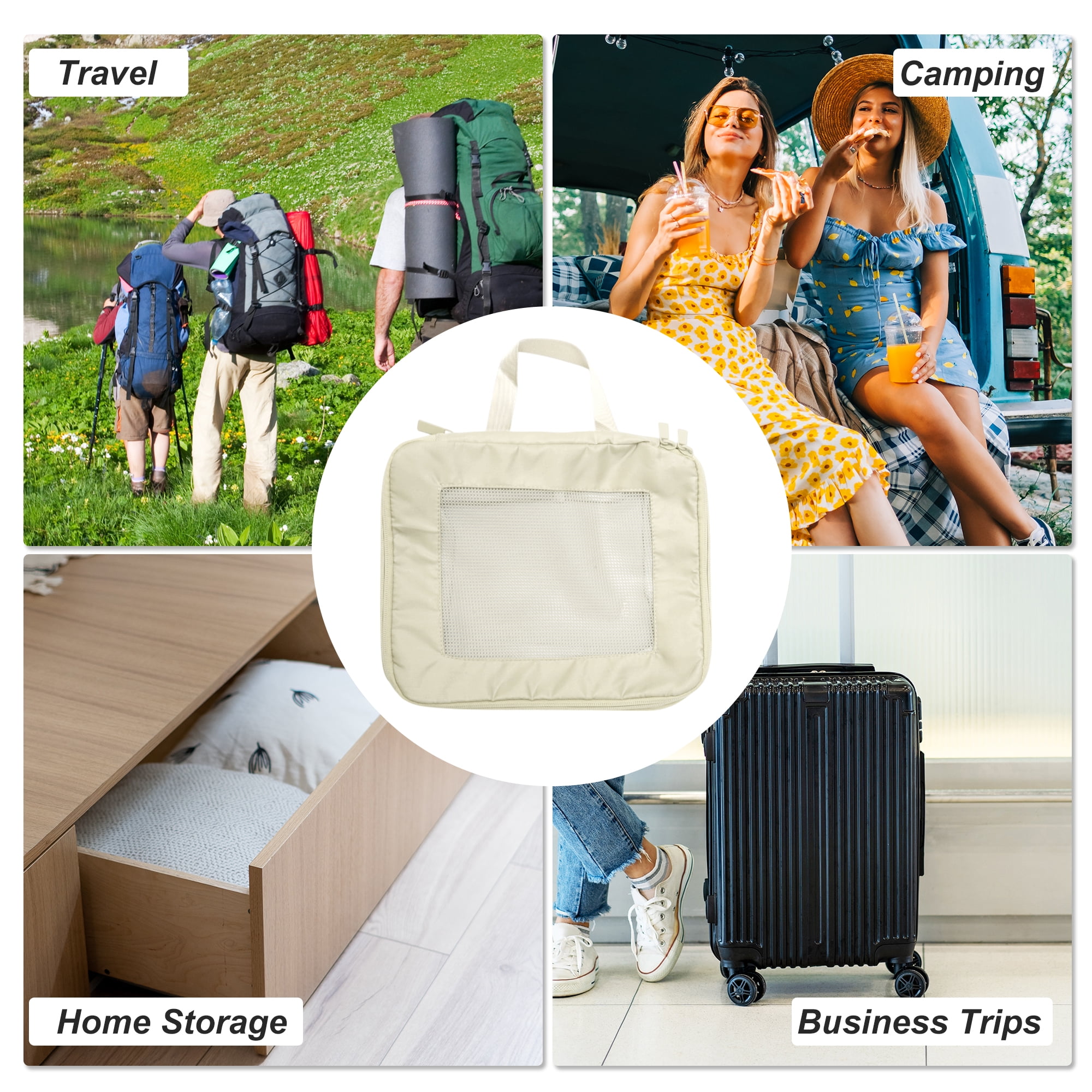 Unique Bargains Portable Packing Cube 1pc Organizer Beige 13.39"x4.72"x8.66"