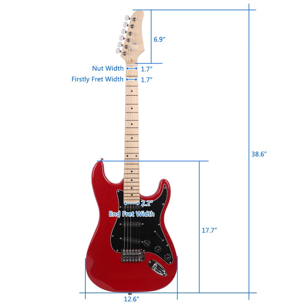 6-String Electric Guitar Kit with 20-Watt Amplifier, Beginner ST Stylish Guitar with Black Pickguard, Maple Fingerboard, Right Handed Orientation (Red)