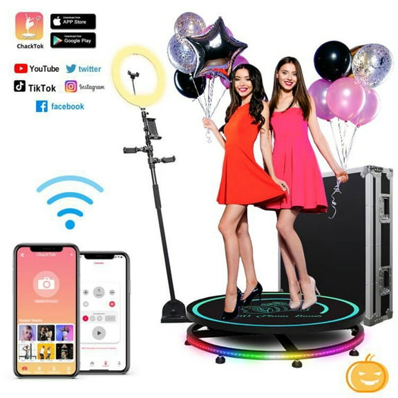 360 Photo Booth, 39.4" Automatic Spin Portable Selfie Platform with Camera Stand,Flight Case