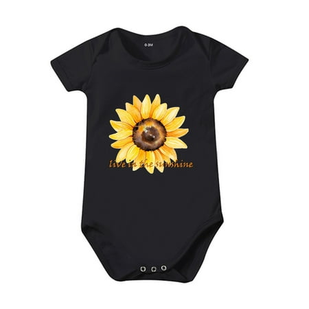

Chenyuanyuan Baby Girl Clothes Boys and Girls Cartoon Sunflower LIVE IN THE SUNSHINE Print Short Sleeved Crawl Clothes 0 To 24 Months Kids Size 0-3 Months