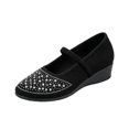 thumbnail image 3 of YOUYEDIAN Mary Jane Shoes Women Fashion Wedge Heel Slip On Versatile Rhinestone Deco Round Toe Comfy Shoes Casual One Strap Outdoor Walking Dress Shoes, 3 of 5