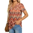 thumbnail image 4 of JTZGDY Henley Tops for Women Dressy Casual Summer Boho Floral Pattern Printed Short Sleeve Button V Neck Graphic T-Shirts Loose Oversized Tunic Blouse Orange#02 M, 4 of 7