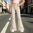 thumbnail image 2 of FINALGANG Girls Kids Button Fly High Waist Solid Color Slim Flared Pants Daily Casual Regular Fit Stretch Soft Long Trousers For Girls Cozy Pants 11-12 Years, 2 of 6