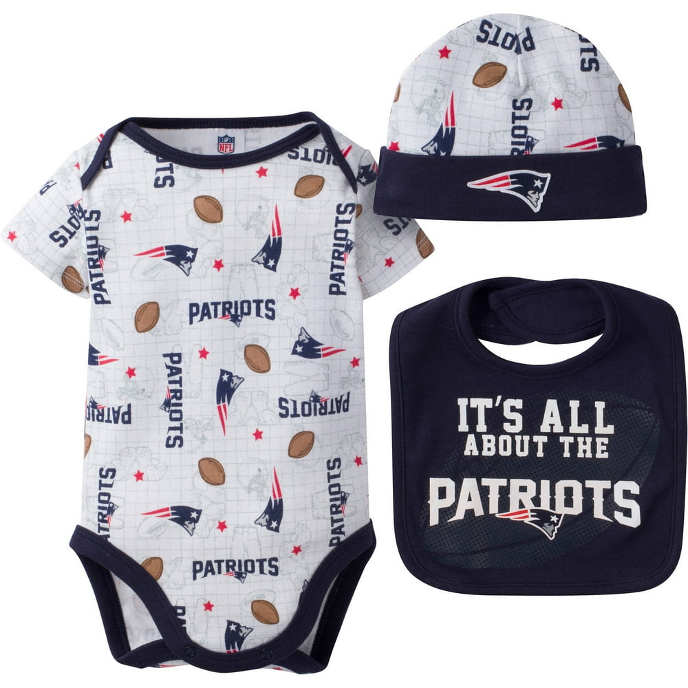 NFL NFL New England Patriots Baby Boys Bodysuit, Bib and Cap Outfit