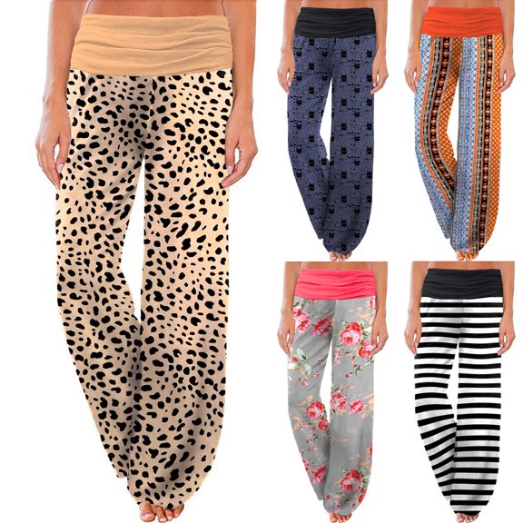 Lovzfmll Women's Wide Leg Pants, Printed Elastic Waist, Active Casual Full Length Pants Brown, S