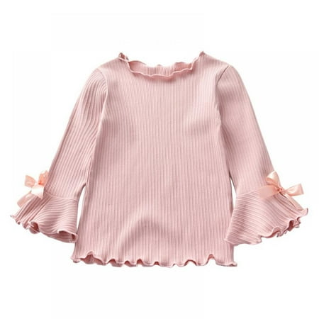 

Baby Girl Flare Sleeve Solid Print Lace Tops T-Shirts Kids Tops Casual Blouse Summer