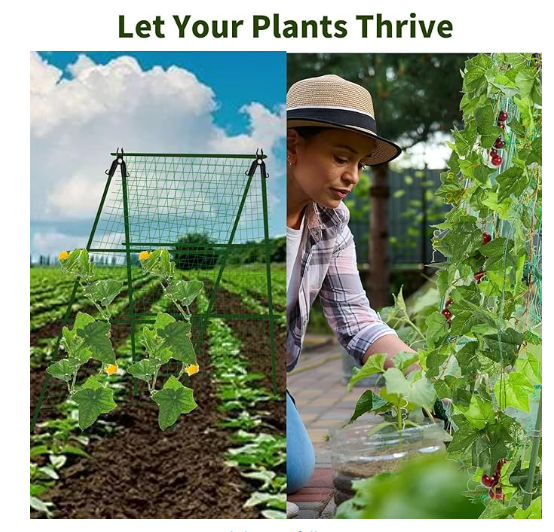 Cucumber Trellis with Net Clips, A-Frame Garden Trellis Set for Raised Bed ,Garden Trellis, Garden Trellis for Climbing Plants for Cucumber,Tomato, Grapes and Flowers