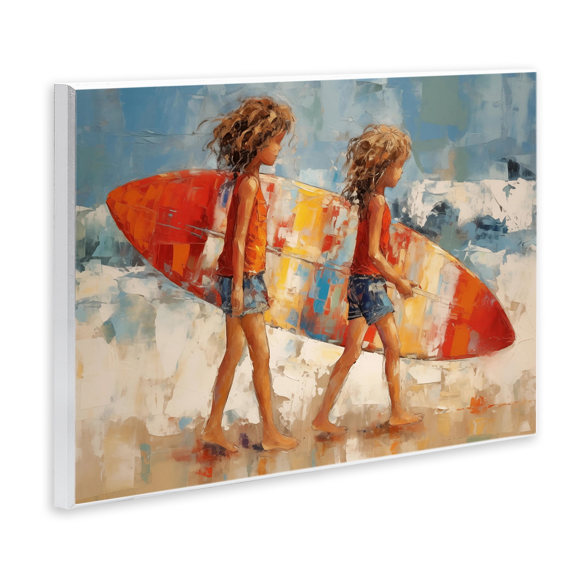 Stupell Industries Kids with Surfboard Sports Painting Unframed Art Print Wall Art, 19 x 13
