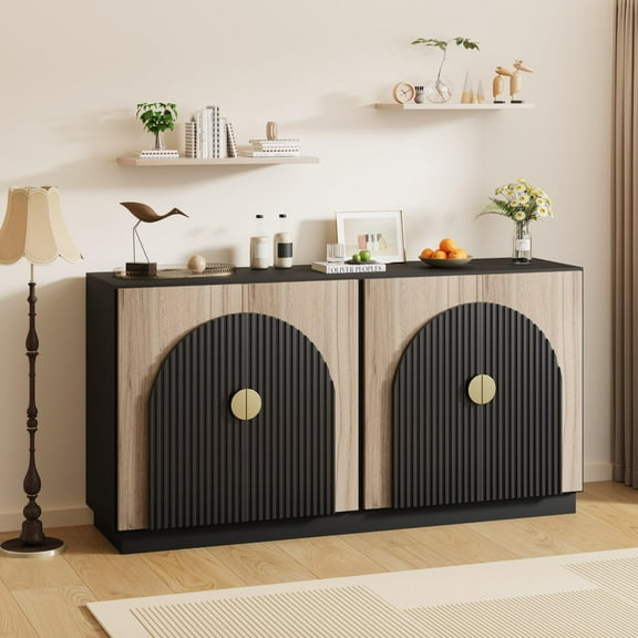 Studyset Sideboard Cabinet with Storages, Modern Buffet Cabinet with Fluted Doors & Adjustable Shelves, Storage Sideboard for Dining Room, Living Room, Kitchen