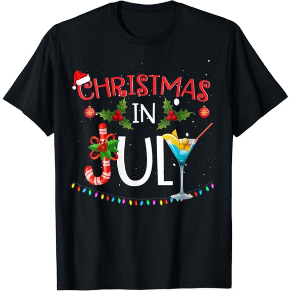 Christmas In July TShirt Summer Beach Vacation Men Women T-Shirt Black Medium