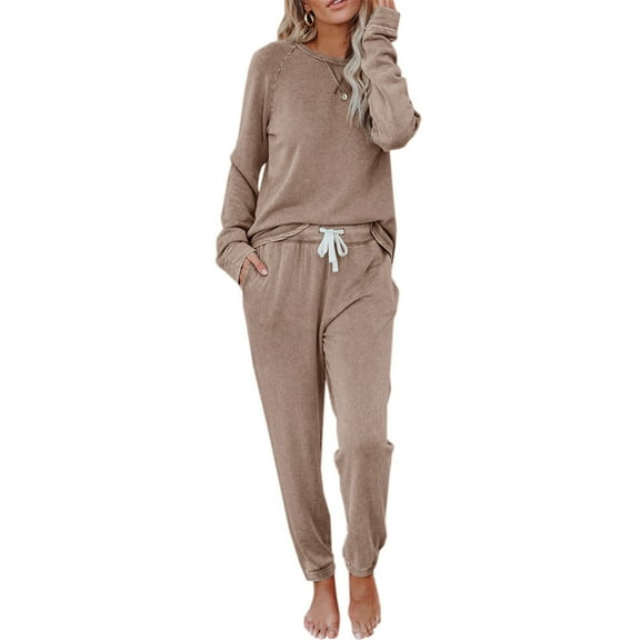 Dellytop Women's Solid Color 2-Piece Long Sleeve Pyjama Set