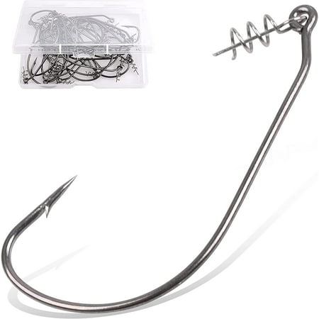 50pcs Twistlock Fishing Hooks Worm Hooks with Centering Pin Spring Unweighted Swimbait Hooks for Soft Plastic Lures Bass Fishing