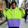 thumbnail image 2 of Men's Hoodie Drawstring Hooded Long Sleeve Color Block with Kangaroo Pocket Soft Touch Pullover Basic Top for Fall Winter Everyday Wear and Weekend Outings Green 2XL, 2 of 6