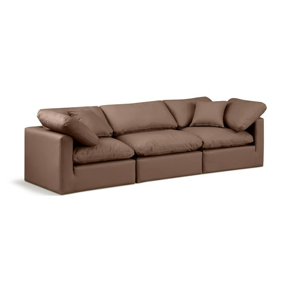 Meridian Furniture Indulge 94" Vegan Leather Modular Sofa in Brown