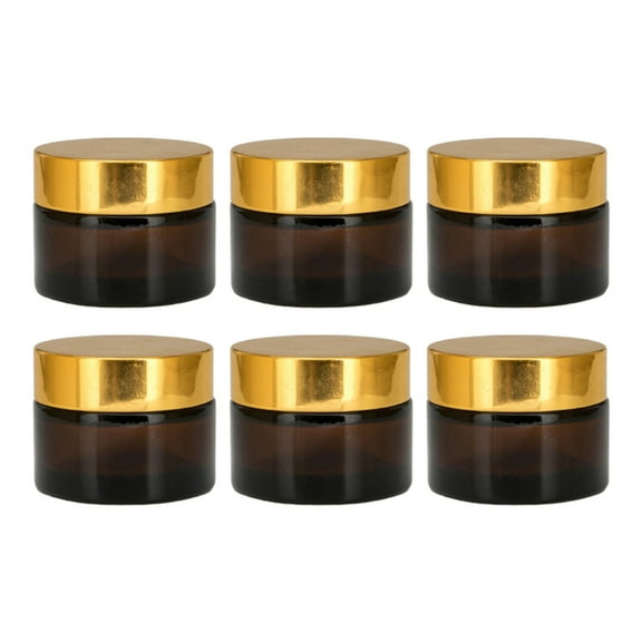 Guangmc 6Pcs Golden Glass Cosmetic Jars for Travel Toiletries and Makeup Samples