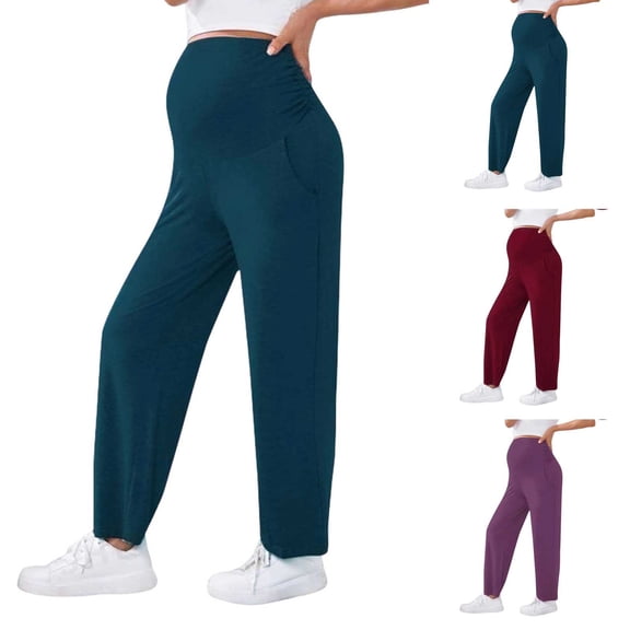 Bixock Maternity Pants High Waist Yoga Pants Over The Belly Lightweight Casual Loose Pregnant Pants Breathable Workout Daily Wear Maternity Clothings
