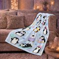 thumbnail image 6 of Whimsical Cartoon Penguins Winter Scene Cute, Festive Holiday Scene, Warm Flannel Blanket for Home Library and Reading Nook, Art Lovers Valentine's Day Gift, Playful Home Decor, 6 of 9
