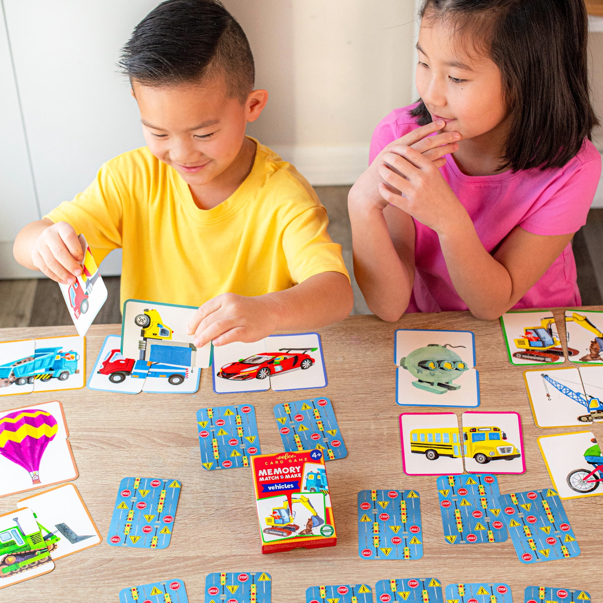 eeBoo Vehicles Memory Match & Make Game, Ages 4+ For 1-4 Players - Sharpens Visual Acuity, Concentration, And Memory Skills, 48 Cards, 24 Pairs