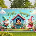 thumbnail image 5 of Colorful Spring Banner Gnome Flower Backdrop Butterfly Tulip Garden Background for Spring Celebration Garden Party Easter Decoration, 5 of 9