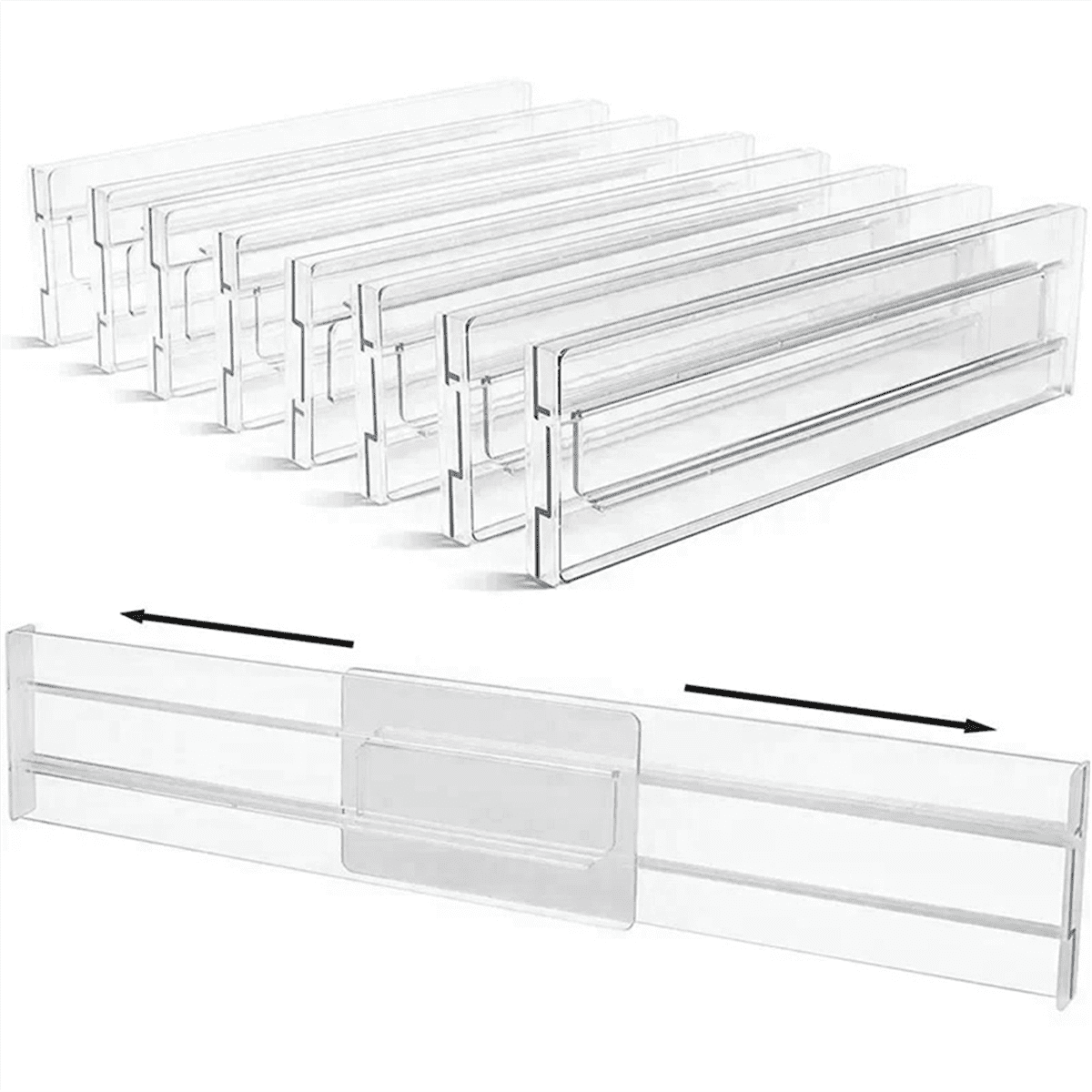 Drawer Dividers 8 Pack, Adjustable Drawer Organizer, Clear Plastic