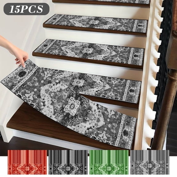 KOYPTL Stair Treads Non Slip for Wooden Steps 15PCS Carpet Stair Treads Non Slip Stair Carpet for Indoor Runner and Pets Soft Edging Staircase Protectors Reusable Washable 8"x30" Red