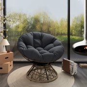 CKEASEAN 41.5" Ergonomic Wicker Papasan Chair with Thick Cushion, High Capacity Steel Frame for 330 lbs, High Capacity Steel Frame, Stain Resistant, 360 Degree Swivel for Outdoor, Living, Bedroom