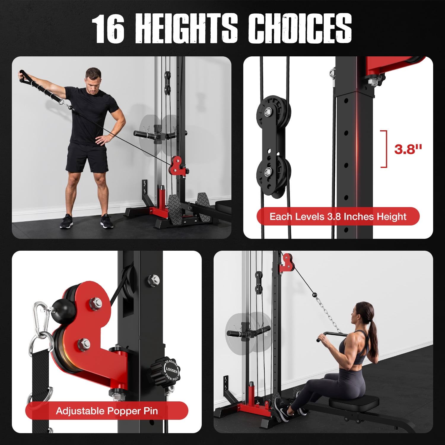 FORGEMUS Cable Crossover Machine, Lat Pull Down Machine for Home Gym with 16 Adjustable Positions Cable Row Attachment