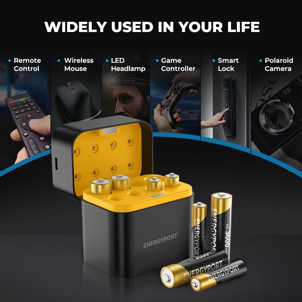 Rechargeable Batteries 4 AA & 4 AAA Lithium with Charger,  1.5V Triple A & Double A Batteries, Long Lasting Lithium Battery with Integrated Charging Storage Box