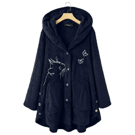 

Frontwalk Women Cute Car Print Pajamas Fuzzy Fleece Winter Hooded Jacket Coat Ladies Long Sleeve Sleepwear Nightwear Plus Size