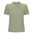 thumbnail image 5 of Women's Puff Short Sleeve Tops Summer Trendy Mock Neck Pleated Slim Fit Blouses Casual Solid Color Tunic Shirts (XL, Army Green 2), 5 of 7