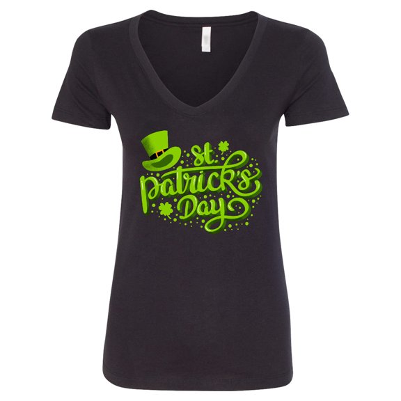 Inktastic St. Patrick's Day Hand Lettering with Green Top Hat Women's V-Neck T-Shirt