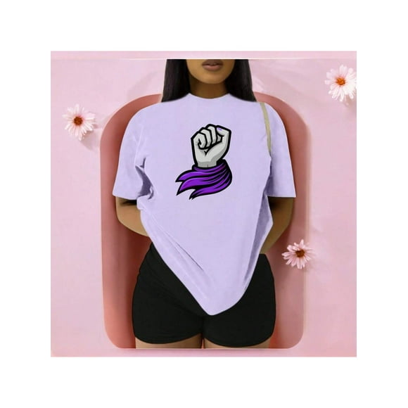Playera Blusa De Puño Levantado Con Un Pañuelo Dia De La Mujer Color Lila Talla Chica Marca Emil SaEs