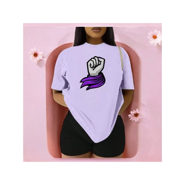 Playera Blusa De Puño Levantado Con Un Pañuelo Dia De La Mujer Color Lila Talla Mediana Marca Emil SaEs