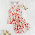 thumbnail image 2 of Pandaie Girls Tankini Swimsuit Flower Print Criss Cross Strap Bathing Suits Summer Beach Two Piece Swimwear with Shorts 4-5 Years Orange, 2 of 6