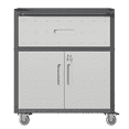 thumbnail image 3 of Hassch Rolling Storage Cabinet with Lock, Tool Cabinet with Drawer and 2 Doors, Lockable Metal Cabinet with Adjustable Shelf for Warehouse, Basement, Garage, Black & Gray, 3 of 10