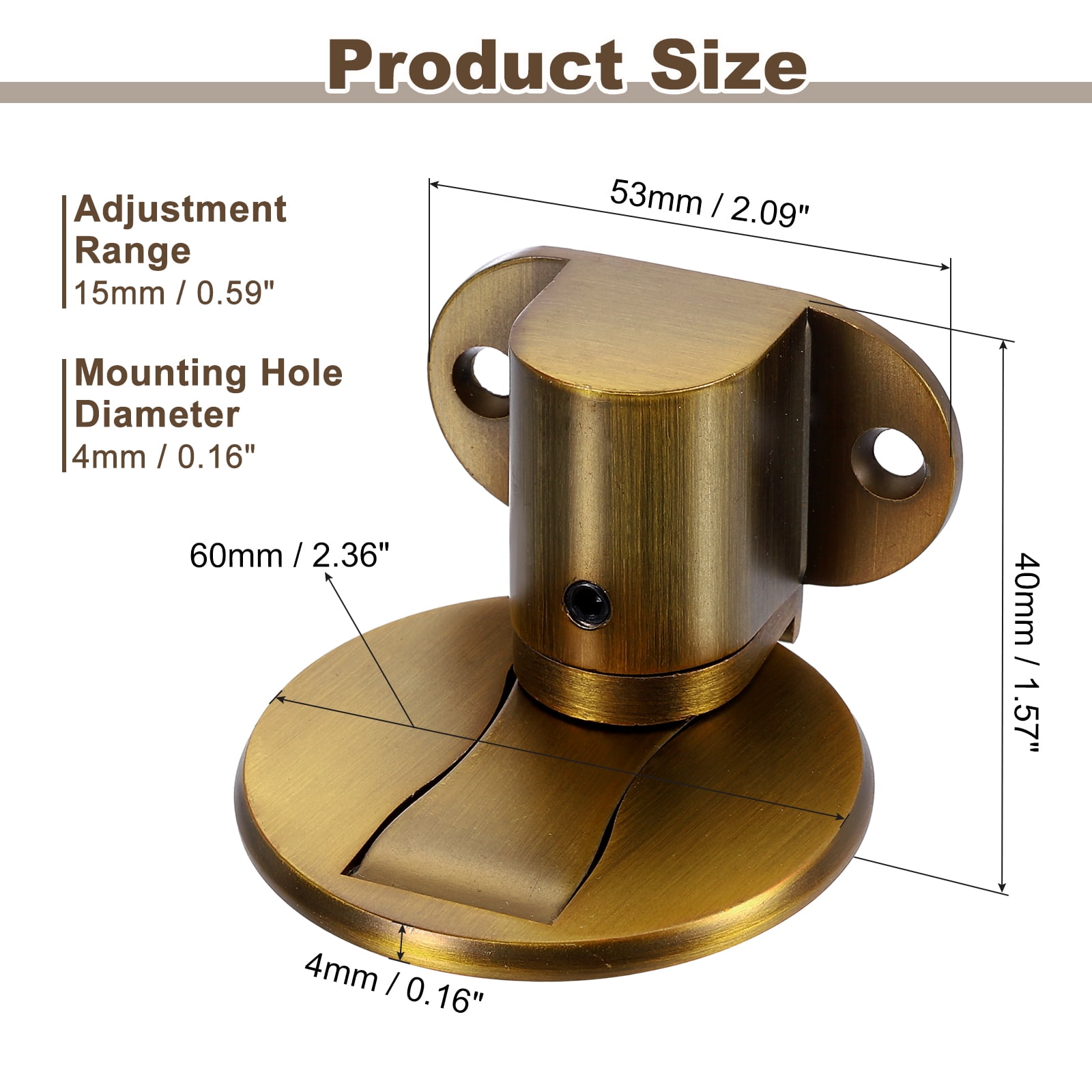2Pcs Magnetic Door Stopper, Adjustable Floor Door Stop with Adhesive Tape Brass