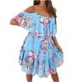 thumbnail image 1 of Robe Florale Femme Été Col en V Imprimé Floral Volants Épaules Dénudées Robe Décontractée Fluide en Chiffon, 1 of 4
