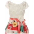 thumbnail image 4 of Little Girls Off Shoulder Floral Lace Stripe Holiday Party Flower Girl Dress Coral 4 (J21KS29), 4 of 4
