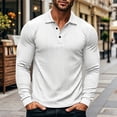 thumbnail image 2 of SeCaotees Men Long Sleeve Henley Polo Shirts Button Placket Striped Cuff Detail Muscle Fit Soft Knit For Leisure And Weekend Outing Tops White,M, 2 of 7