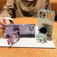 thumbnail image 6 of Compatible for iPhone 13 Pro Max 6.7 Inch Bling Plating Astronaut Hidden Stand Case, Cute 6D Stand Glitter Phone Case for Women Girls Soft TPU Shockproof Back Cover - Purple, 6 of 12