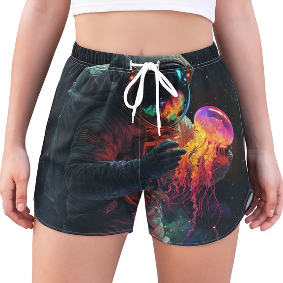 FORMRS Womens Swim Shorts Mesh Liner Quick Dry Casual Beach Board Bottom with Pockets, Sizes S-2XL, Black Astronaut
