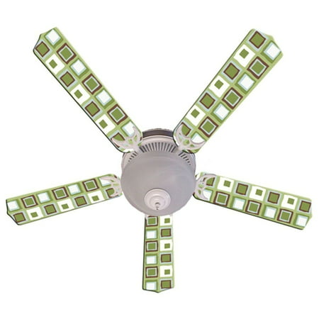 Green White Mod Squares Print Blades 52in Ceiling Fan Light
