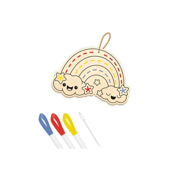 Rainbow Wood Sewing Ornament Kit - Make Your Own Hanging Decor - Makes 1 Piece