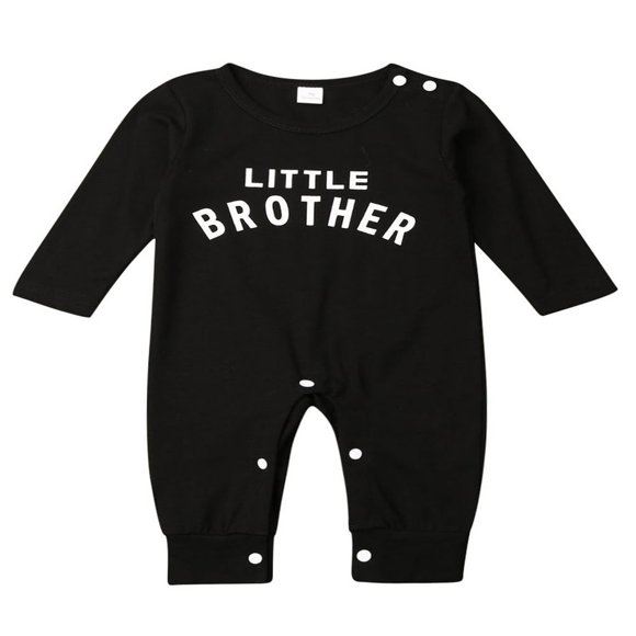 Baby Boy Romper Little Brother Print Long Sleeve Jumpsuit Bodysuit One Piece
