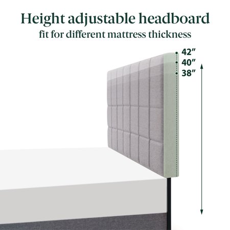 MAINSTAYS GRAY UPHOLSTERED SQUARE TUFTED PLATFORM BED, NO BOX SPRING NEEDED, QUEEN