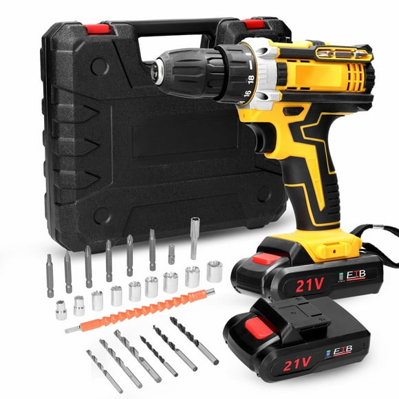 Amdohai 21V Cordless Electric Drill Brush Motor 2 Speeds Adjustment 18 Gears of Torque Adjustable Holes Drilling Machine