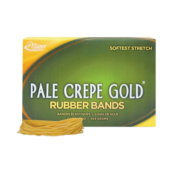 Alliance Pale Crepe Gold Rubber Bands, Size 19, 0.04" Gauge, Crepe, 1 lb Box, 1,890/Box (20195)
