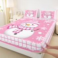 thumbnail image 3 of Feelyou Kawaii Pink Snowman Bed Sheets for Teens, Christmas Snowflake Print King Sheets, Fashion Buffalo Sheet Set, Breathable Home Decor, 4pcs, 3 of 7