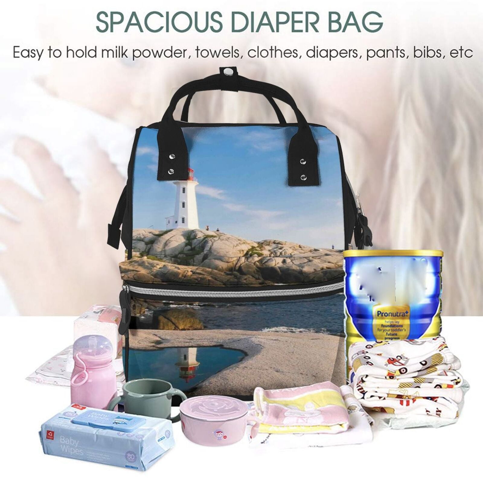 Ratiio Lighthouse Mummy Backpack - Waterproof Twill Canvas, Large Capacity Diaper Bag with Multiple Pockets and Adjustable Straps