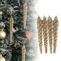 4PC Glitter Icicle Ornament 8 Inch Long for Christmas Tree Decoration and Holiday Xmas Party Hanging(Gold)